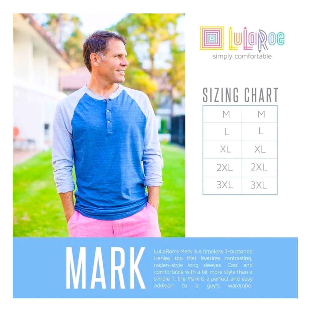 LuLaRoe NWT Mens Mark Grey Henley Shirt Size Large
